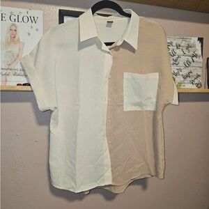 ✨ Two-Tone Beige and White Women’s Top